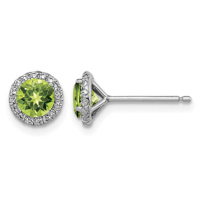 Sterling Silver Rhodium-plated Peridot and CZ Post Earrings