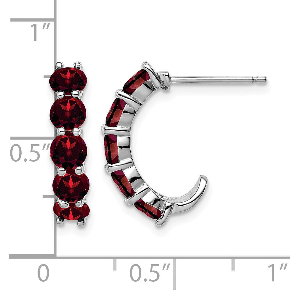 Sterling Silver Rhodium-plated Garnet J-Hoop Earrings