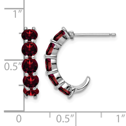Sterling Silver Rhodium-plated Garnet J-Hoop Earrings