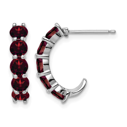 Sterling Silver Rhodium-plated Garnet J-Hoop Earrings