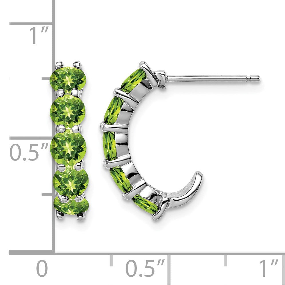 Sterling Silver Rhodium-plated Peridot J-Hoop Earrings