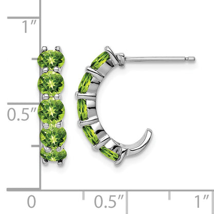 Sterling Silver Rhodium-plated Peridot J-Hoop Earrings
