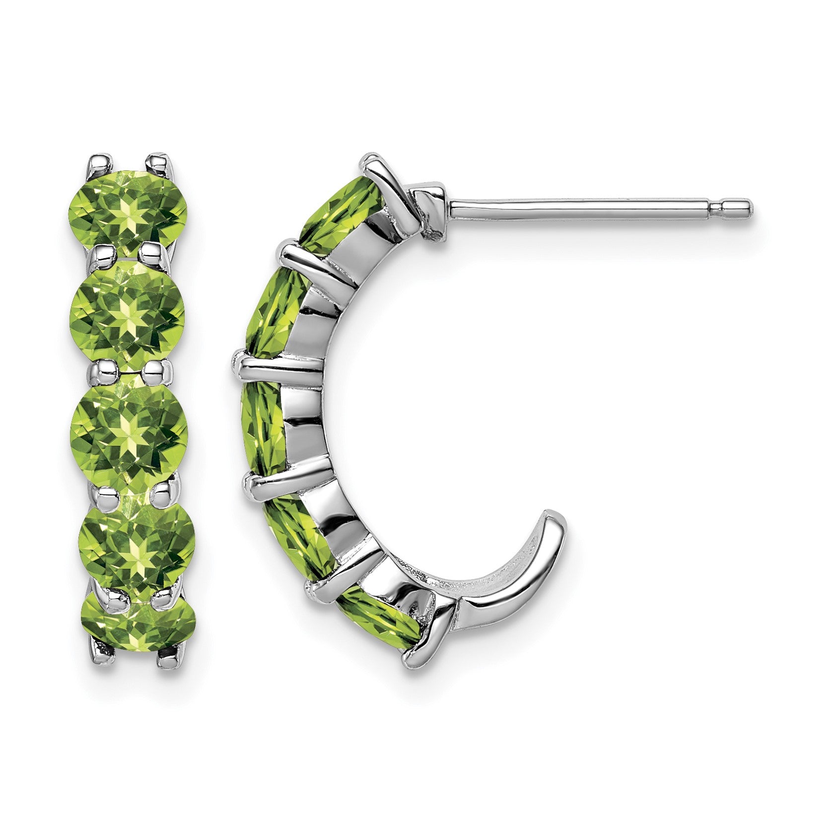 Sterling Silver Rhodium-plated Peridot J-Hoop Earrings
