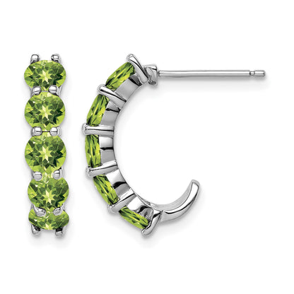 Sterling Silver Rhodium-plated Peridot J-Hoop Earrings