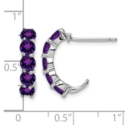 Sterling Silver Rhodium-plated Amethyst J-Hoop Earrings