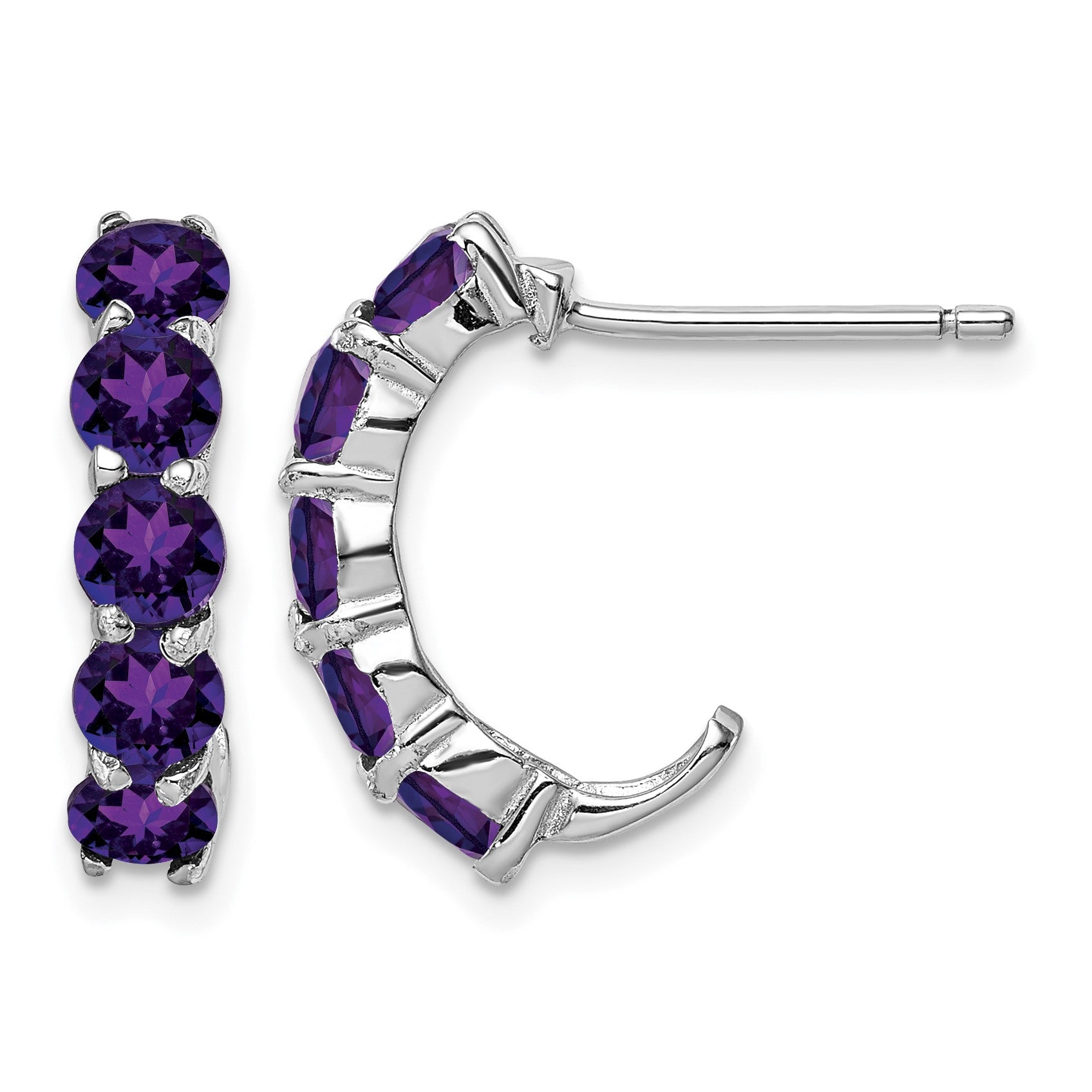 Sterling Silver Rhodium-plated Amethyst J-Hoop Earrings