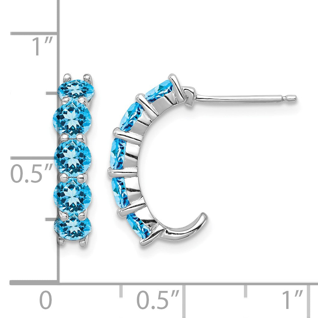 Sterling Silver Rhodium-plated Blue Topaz J-Hoop Earrings