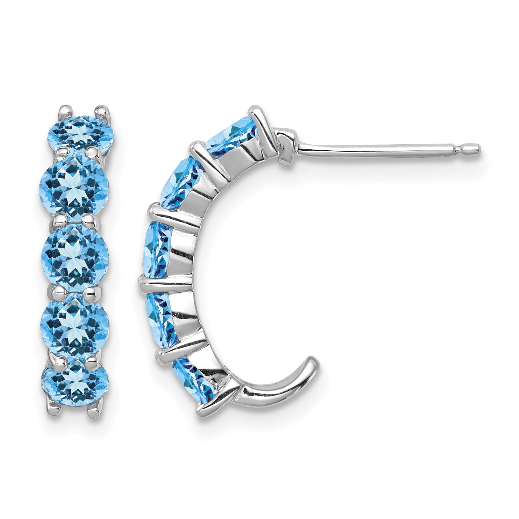 Sterling Silver Rhodium-plated Blue Topaz J-Hoop Earrings