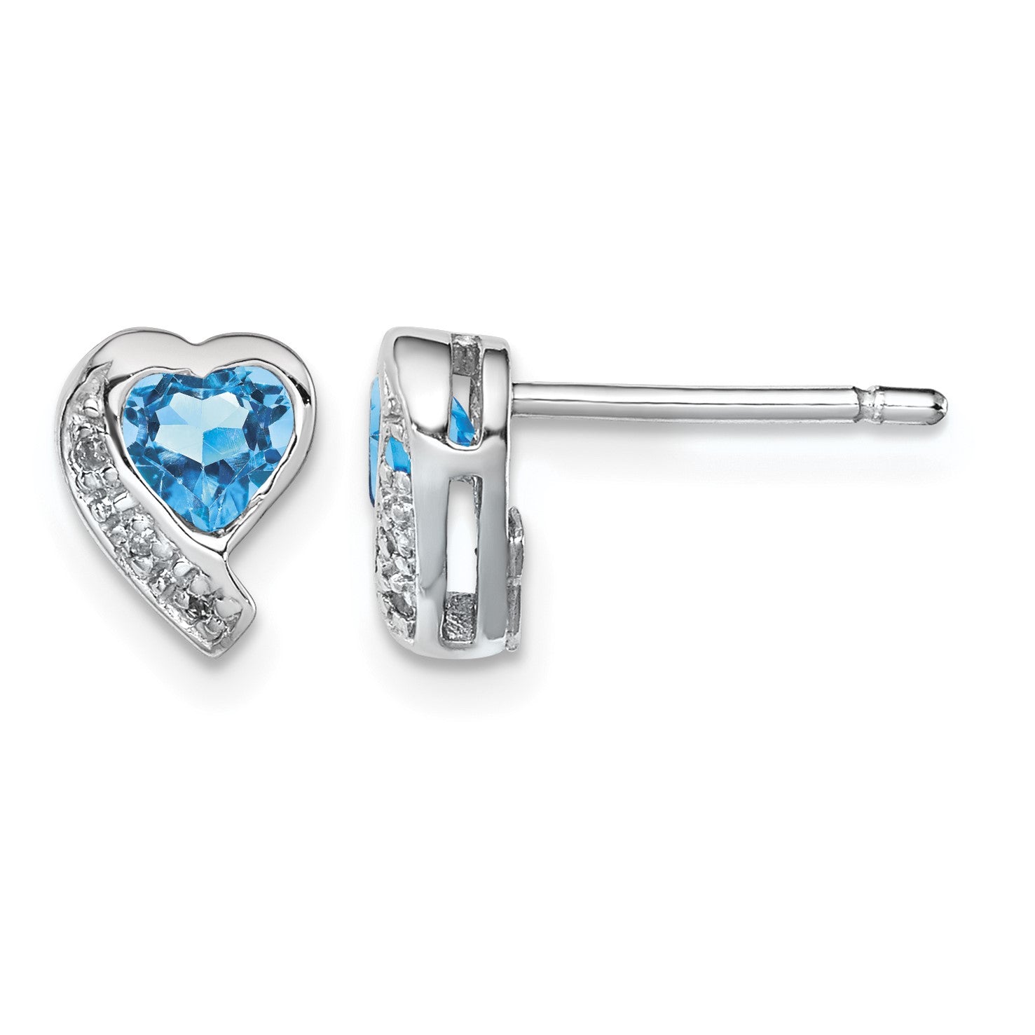 Sterling Silver Rhodium-plated Blue Topaz and Diamond Heart Earrings