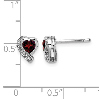 Sterling Silver Rhodium-plated Garnet and Diamond Heart Earrings