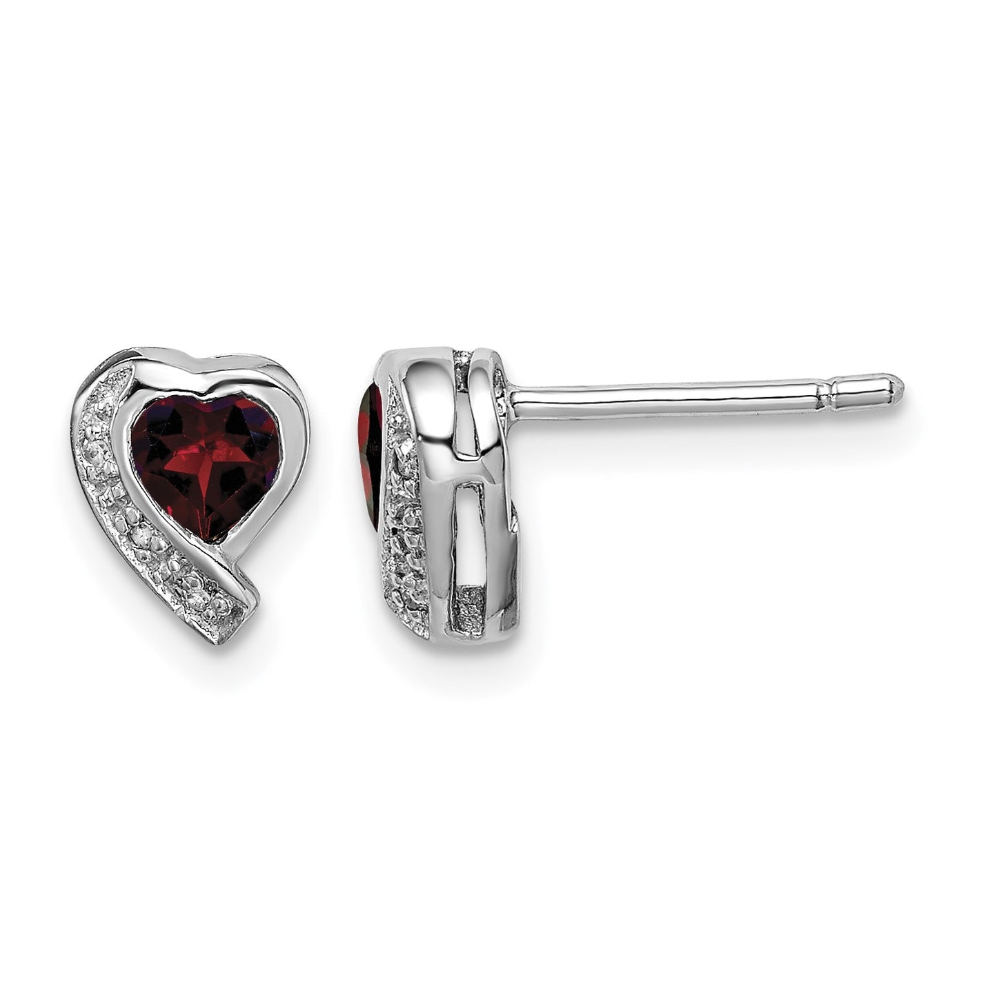 Sterling Silver Rhodium-plated Garnet and Diamond Heart Earrings