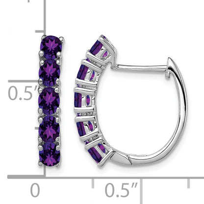 Sterling Silver Rhodium-plated Polished Amethyst Hinged Hoop Earrings