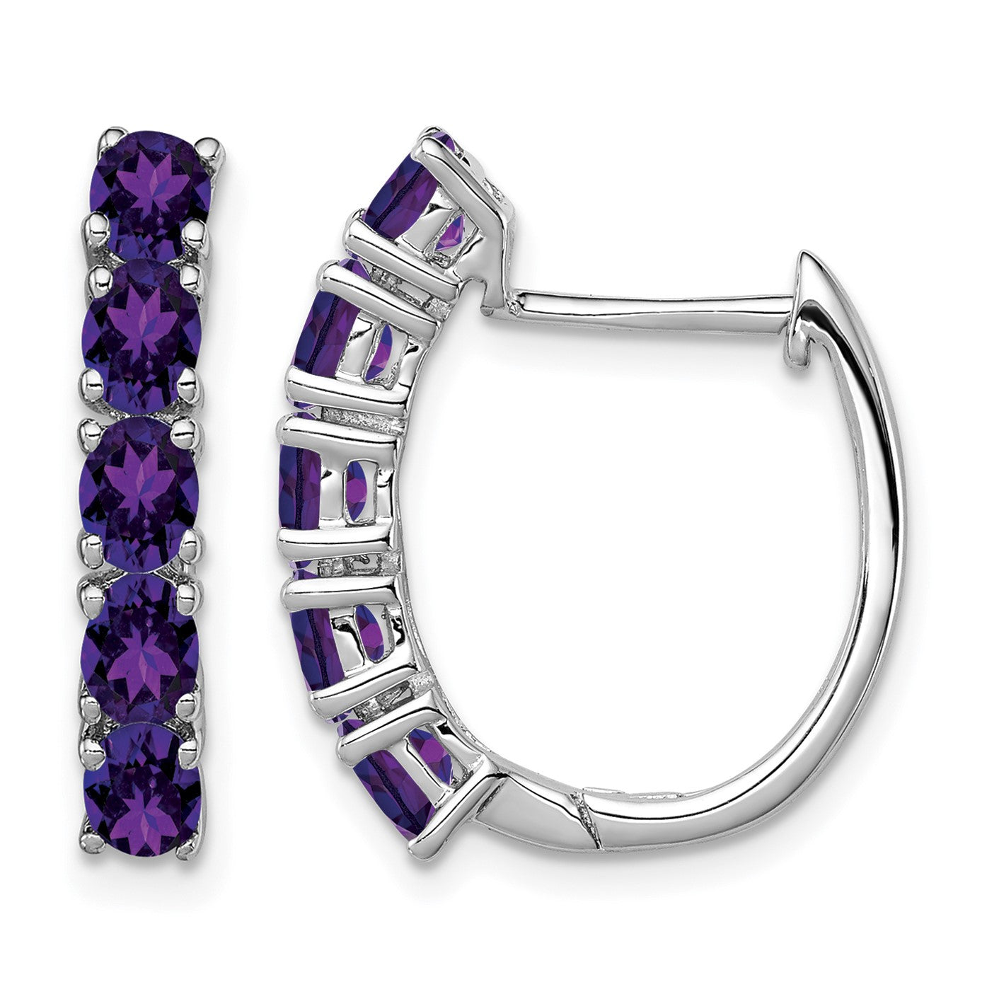 Sterling Silver Rhodium-plated Polished Amethyst Hinged Hoop Earrings