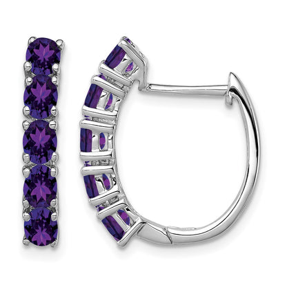 Sterling Silver Rhodium-plated Polished Amethyst Hinged Hoop Earrings