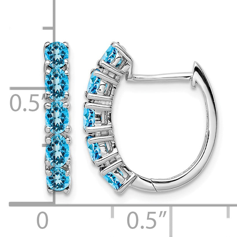 Sterling Silver Rhodium Plated Polished Blue Topaz Hinged Hoop Earrings