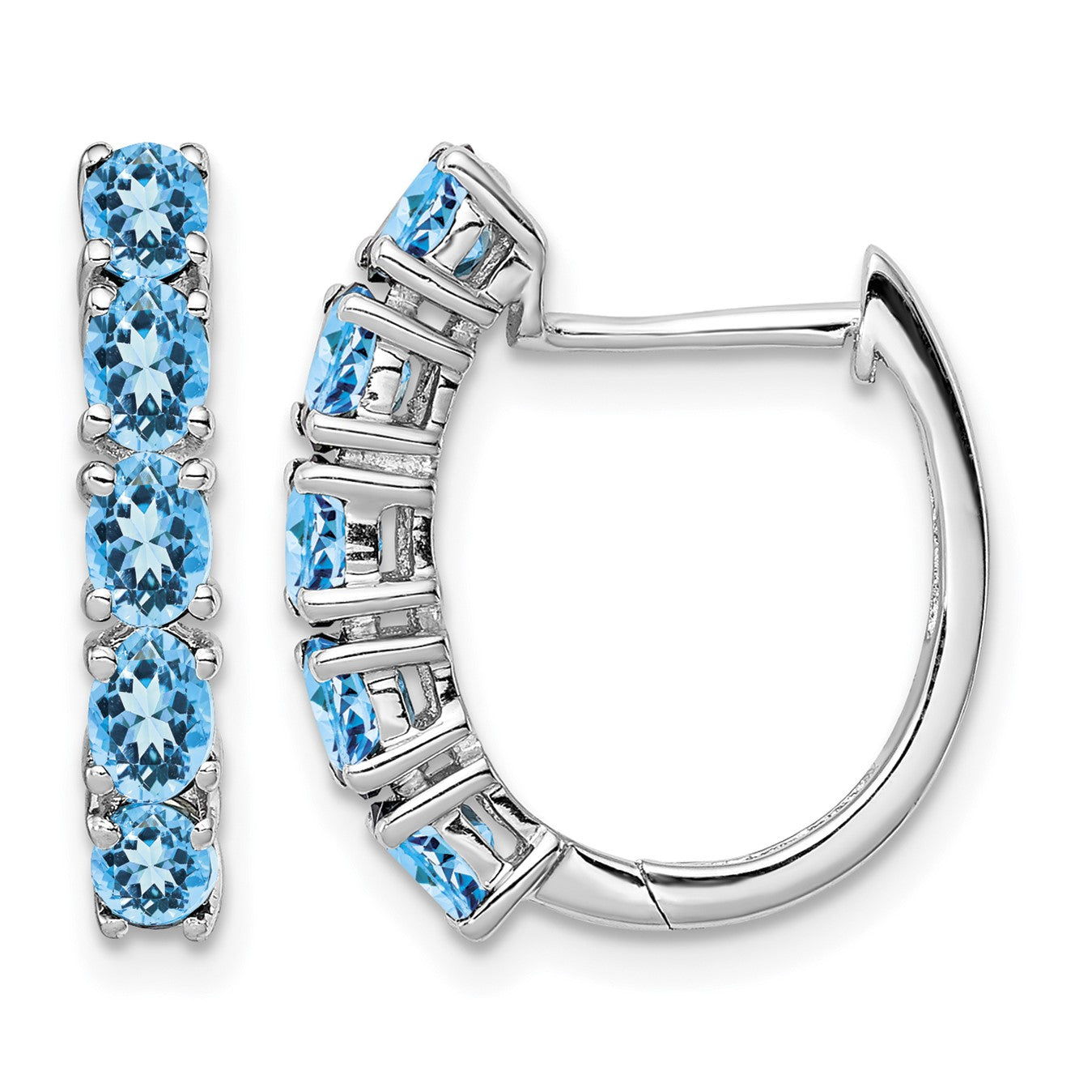 Sterling Silver Rhodium Plated Polished Blue Topaz Hinged Hoop Earrings
