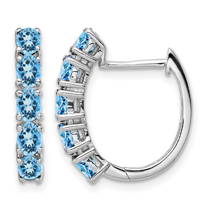 Sterling Silver Rhodium Plated Polished Blue Topaz Hinged Hoop Earrings