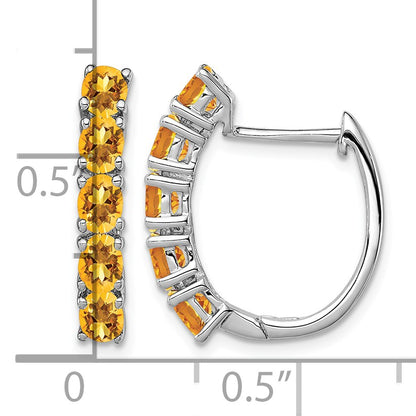 Sterling Silver Rhodium-plated Polished Citrine Hinged Hoop Earrings