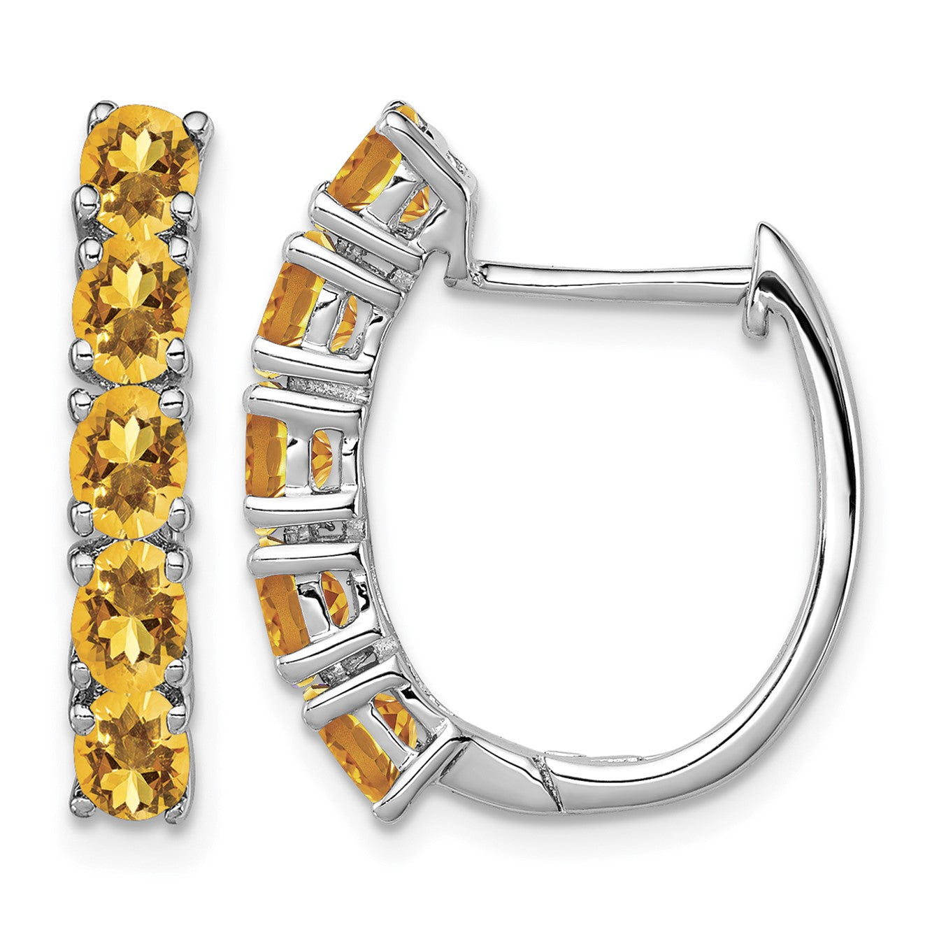 Sterling Silver Rhodium-plated Polished Citrine Hinged Hoop Earrings