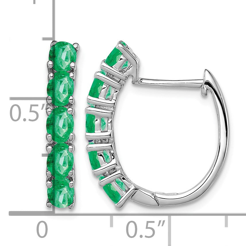 Sterling Silver Rhodium-plated Polished Emerald Hinged Hoop Earrings