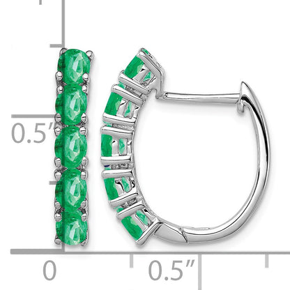 Sterling Silver Rhodium-plated Polished Emerald Hinged Hoop Earrings