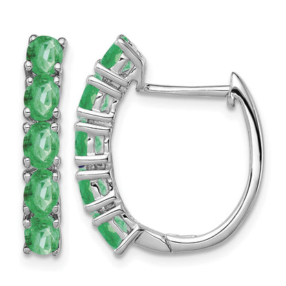 Sterling Silver Rhodium-plated Polished Emerald Hinged Hoop Earrings