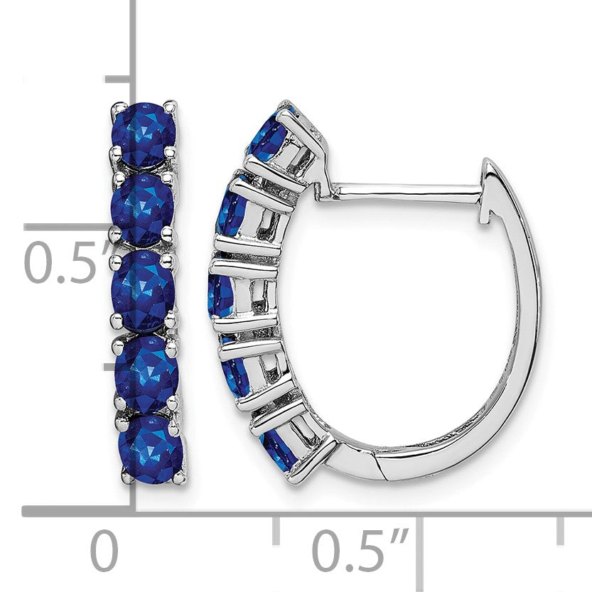 Sterling Silver Rhodium-plated Polished Sapphire Hinged Hoop Earrings