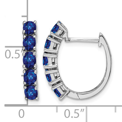 Sterling Silver Rhodium-plated Polished Sapphire Hinged Hoop Earrings