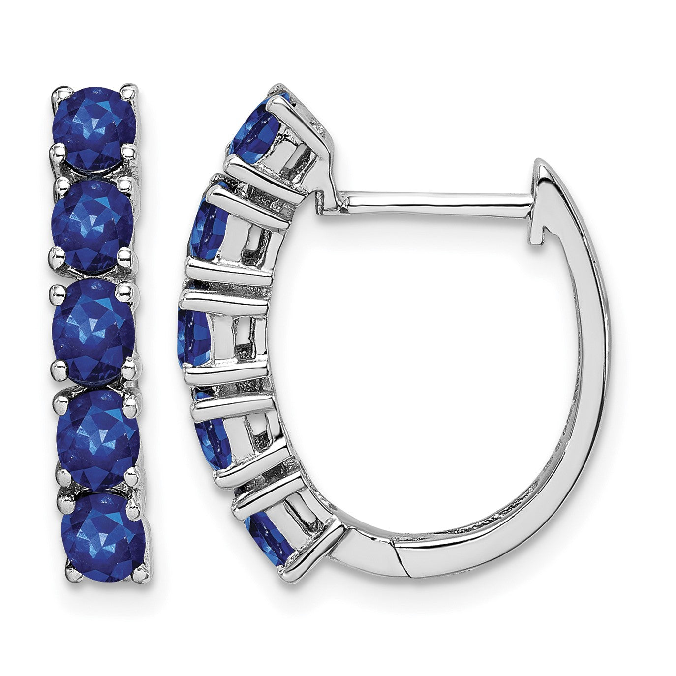 Sterling Silver Rhodium-plated Polished Sapphire Hinged Hoop Earrings