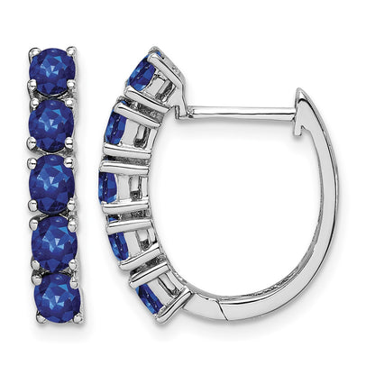 Sterling Silver Rhodium-plated Polished Sapphire Hinged Hoop Earrings