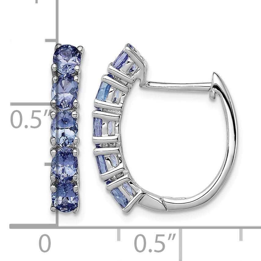 Sterling Silver Rhodium-plated Oval Tanzanite Hinged Hoop Earrings