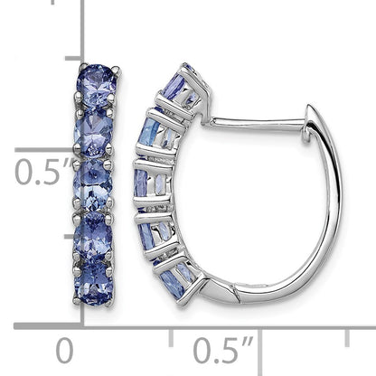 Sterling Silver Rhodium-plated Oval Tanzanite Hinged Hoop Earrings
