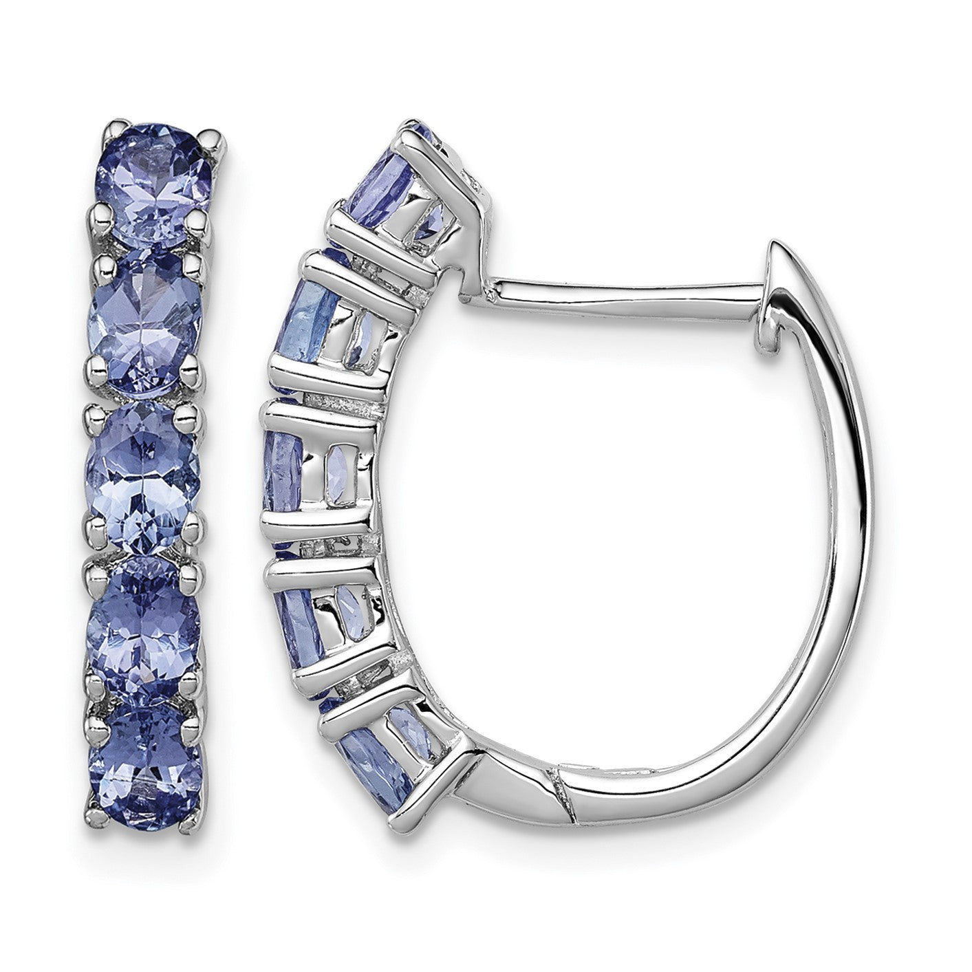 Sterling Silver Rhodium-plated Oval Tanzanite Hinged Hoop Earrings