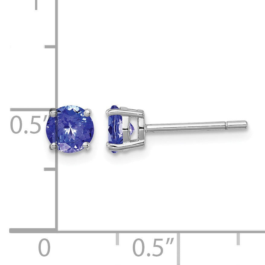 Sterling Silver Rhodium-plated Round Tanzanite Post Earrings