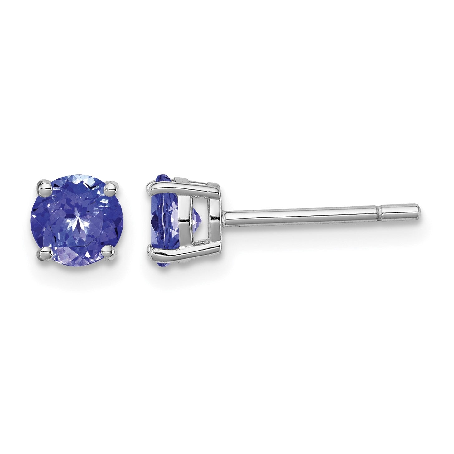 Sterling Silver Rhodium-plated Round Tanzanite Post Earrings