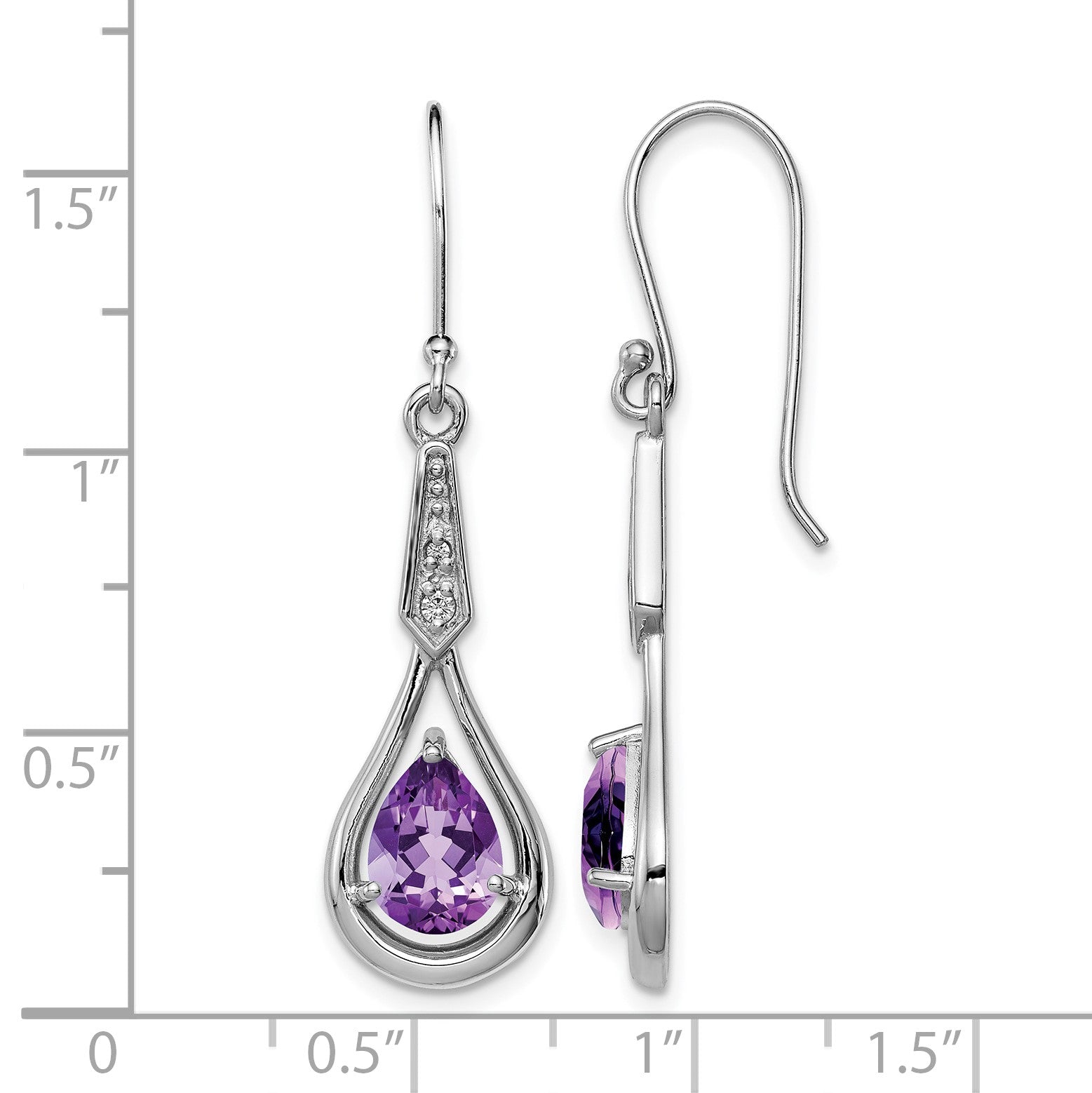 Sterling Silver Rhodium-plated CZ and Amethyst Dangle Earrings