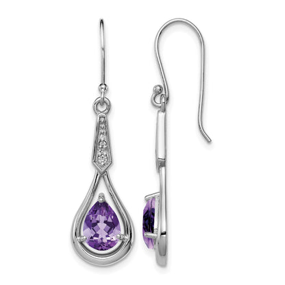 Sterling Silver Rhodium-plated CZ and Amethyst Dangle Earrings