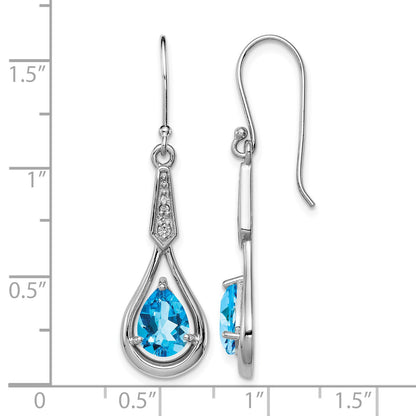 Sterling Silver Rhodium-plated CZ and Blue Topaz Dangle Earrings