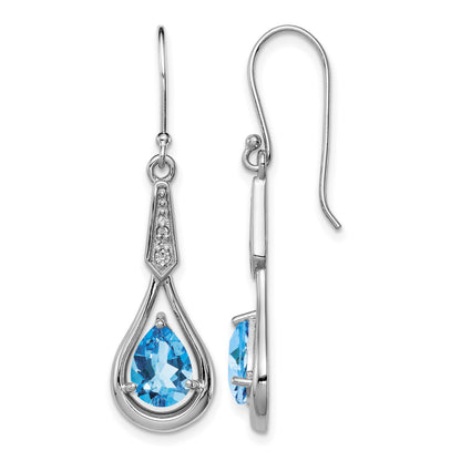 Sterling Silver Rhodium-plated CZ and Blue Topaz Dangle Earrings
