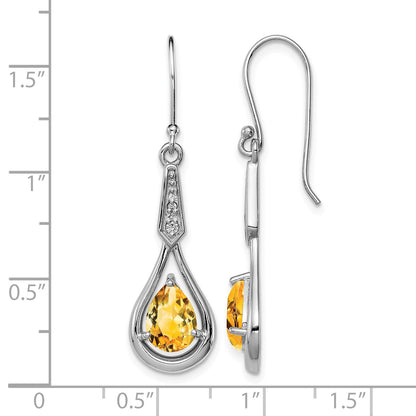 Sterling Silver Rhodium-plated CZ and Citrine Dangle Earrings