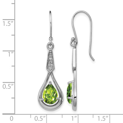 Sterling Silver Rhodium-plated CZ and Peridot Dangle Earrings