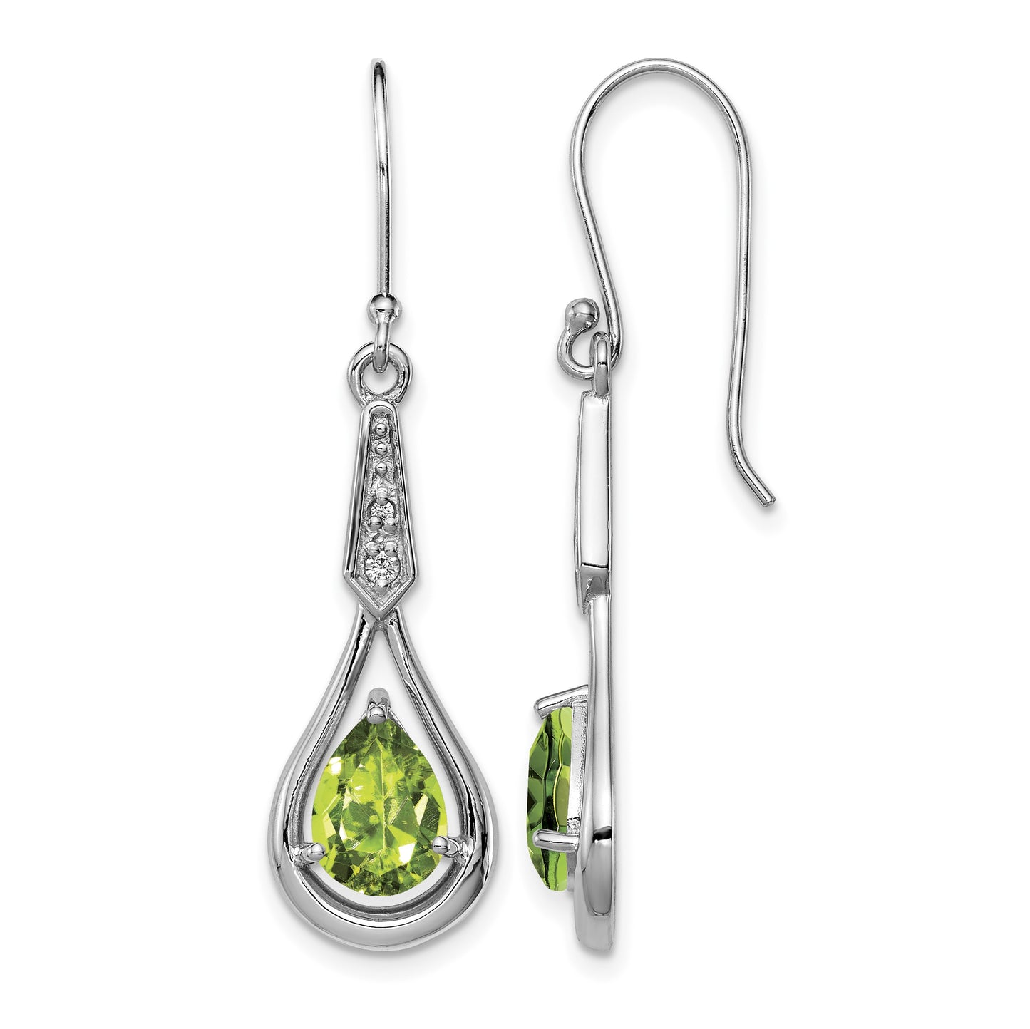 Sterling Silver Rhodium-plated CZ and Peridot Dangle Earrings