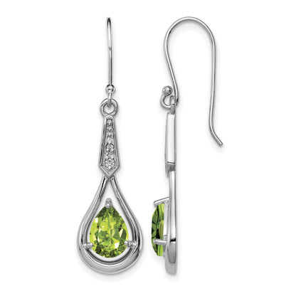 Sterling Silver Rhodium-plated CZ and Peridot Dangle Earrings