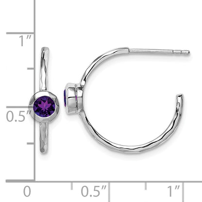 Sterling Silver Rhodium-plated Amethyst Post Hoop Earrings