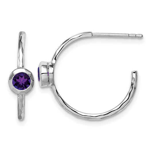 Sterling Silver Rhodium-plated Amethyst Post Hoop Earrings