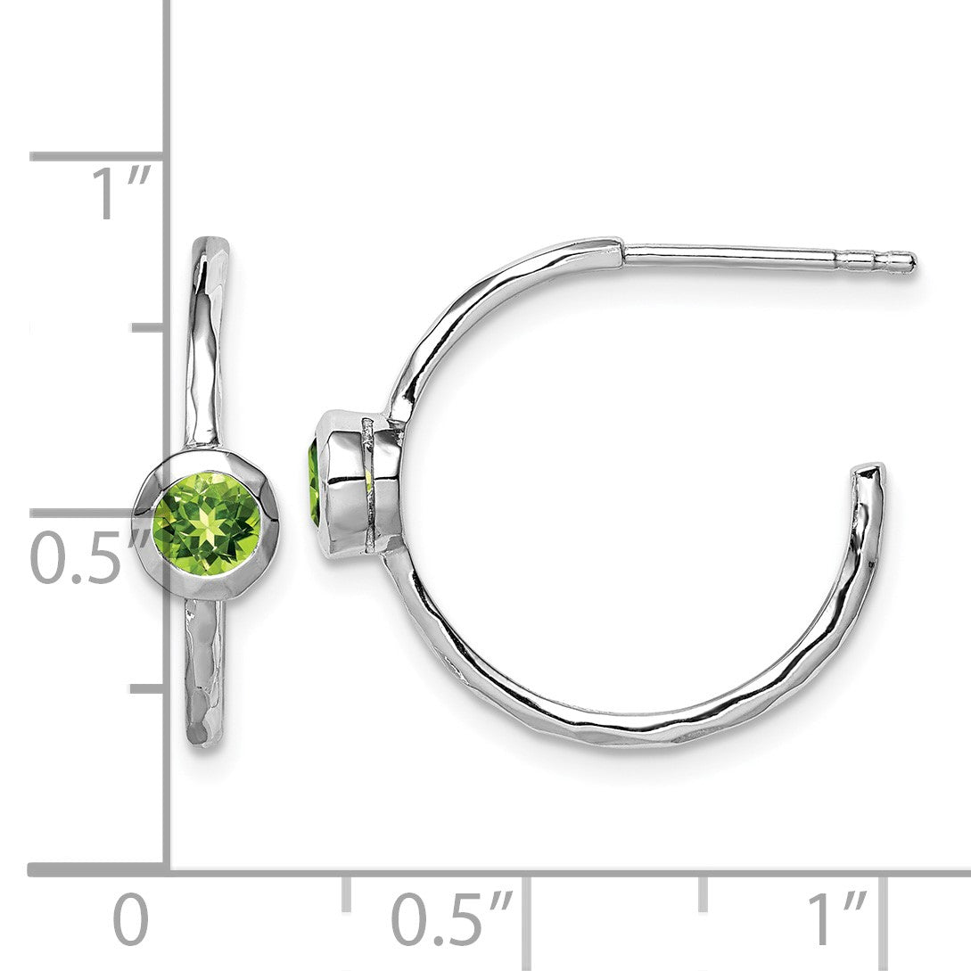 Sterling Silver Rhodium-plated w/Peridot Post Hoop Earrings