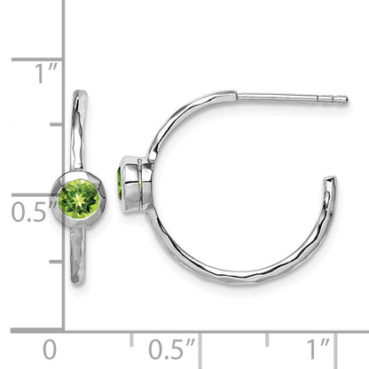 Sterling Silver Rhodium-plated w/Peridot Post Hoop Earrings