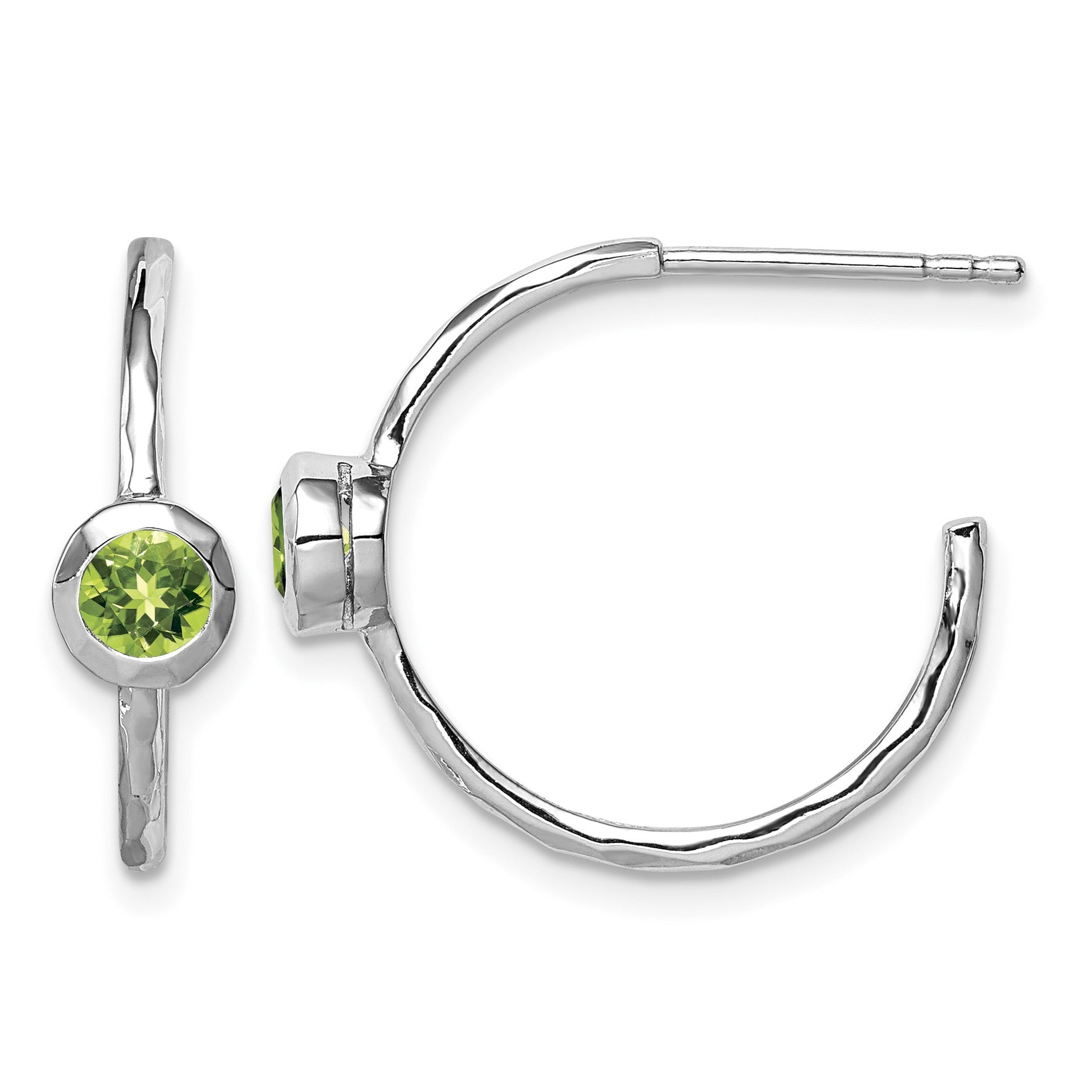 Sterling Silver Rhodium-plated w/Peridot Post Hoop Earrings