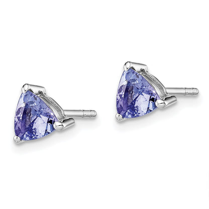 Sterling Silver Rhodium-plated Trillion Tanzanite Post Earrings