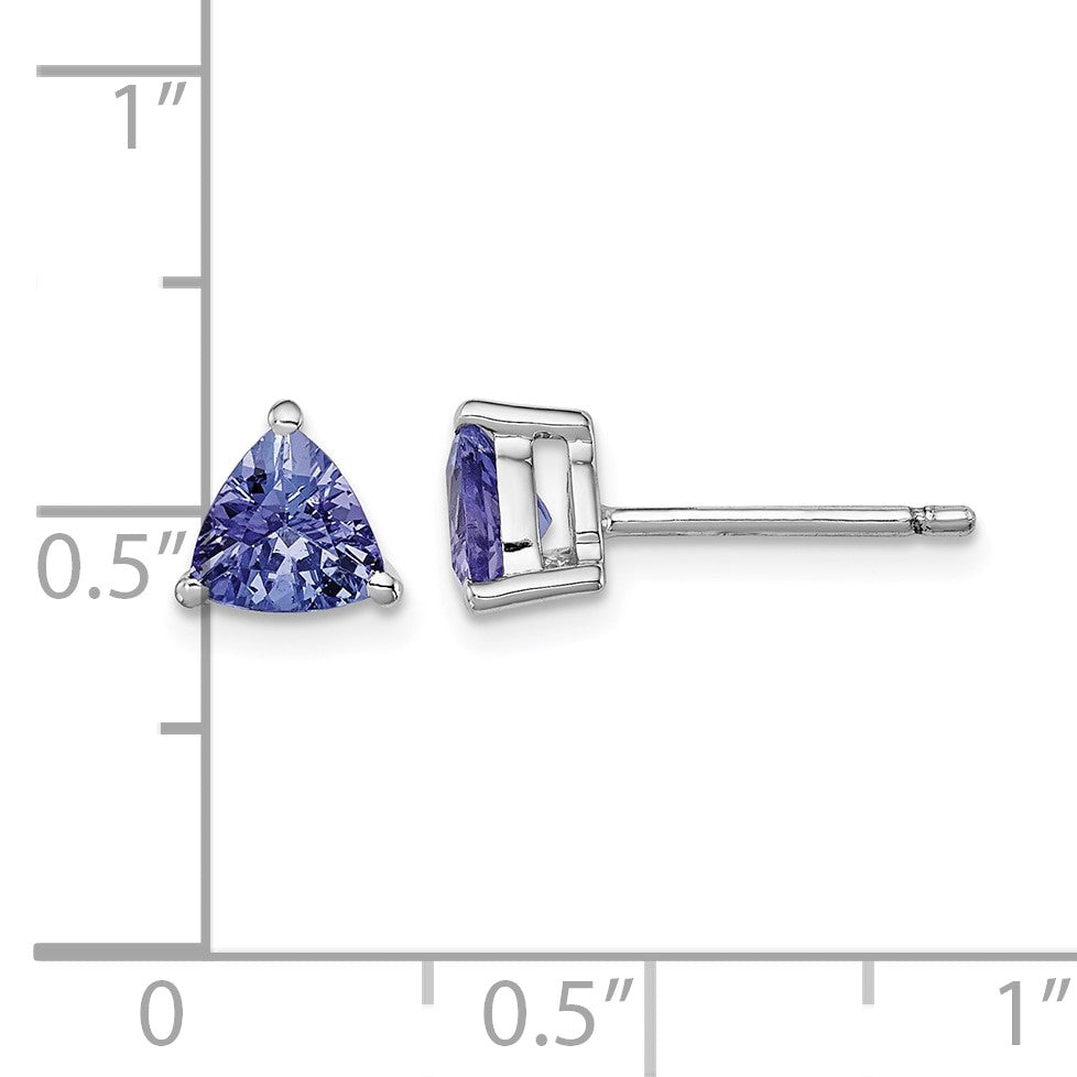 Sterling Silver Rhodium-plated Trillion Tanzanite Post Earrings